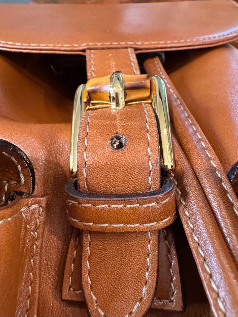 🩵Gucci Vintage (1990s) Tan Leather Bamboo-Handle Backpack - Authentic